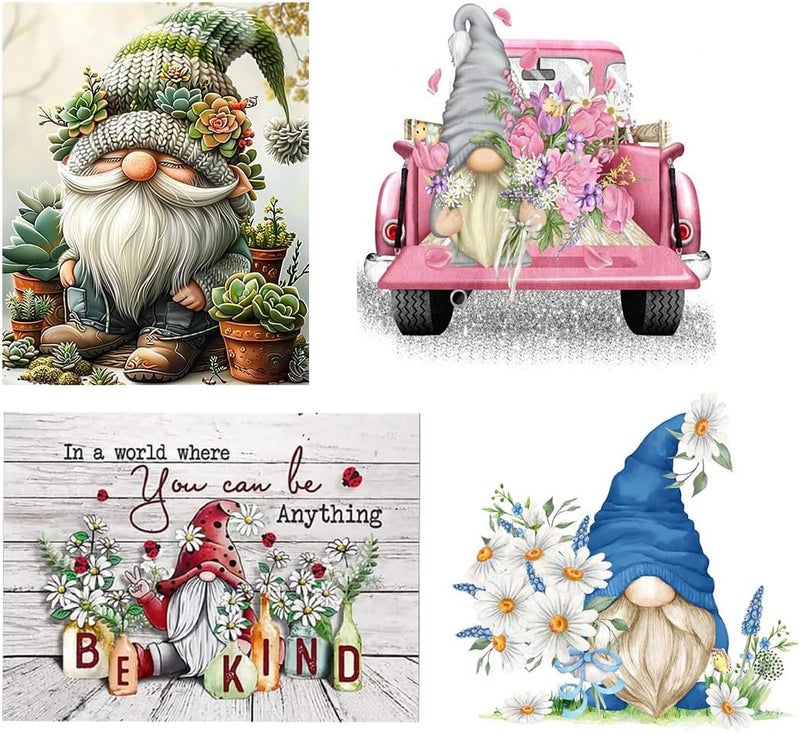 Tiwabb 4 Pack Stamped Cross Stitch Kits for Adults - Gnome Flower Embroidery Kits for Beginners Adults,11 CT Patterns Dimensions Counted Cross Stitch Kits for Adults Arts Craft Kits13.8x13.8-12x16 inch - Image 1